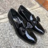 Moccasin bow knot slippers sleepers Center 51 Knot black varnished leather with black bow knot