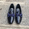 Moccasin bow knot slippers sleepers Center 51 Knot navy blue varnished leather with navy blue bow knot