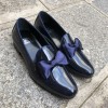 Moccasin bow knot slippers sleepers Center 51 Knot navy blue varnished leather with navy blue bow knot