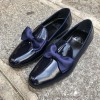 Moccasin bow knot slippers sleepers Center 51 Knot navy blue varnished leather with navy blue bow knot