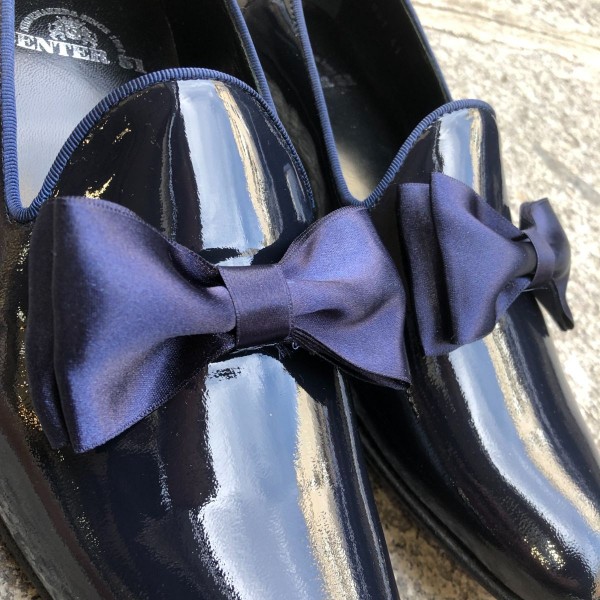 Moccasin bow knot slippers sleepers Center 51 Knot navy blue varnished leather with navy blue bow knot