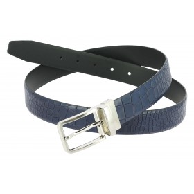 Leather Belt navy blue croco print finish
