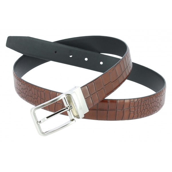 Leather Belt dark brown croco print finish