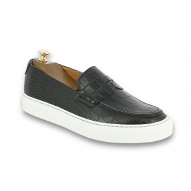 Sneakers mocassin Center 51 Much cuir noir façon croco