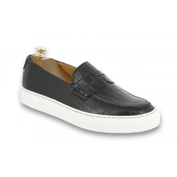 Sneakers mocassin Center 51 Much cuir noir façon croco