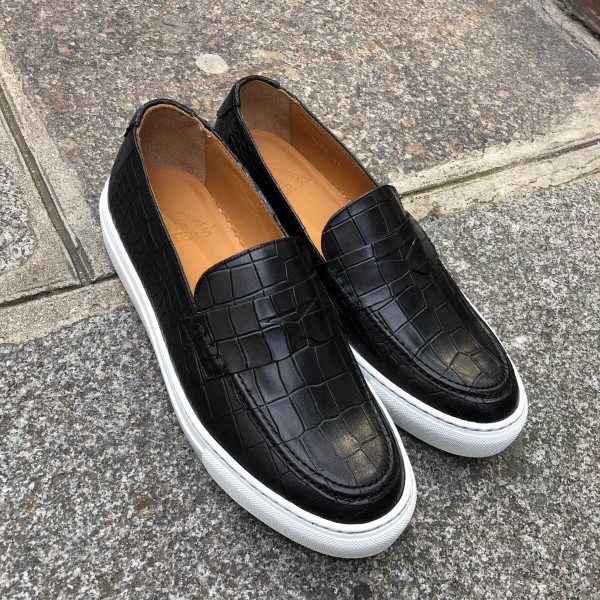 Sneakers mocassin Center 51 Much cuir noir façon croco