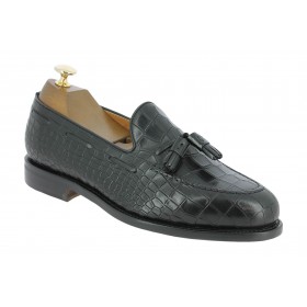 Moccasin with pompons Berwick 8491 black leather croco print finish