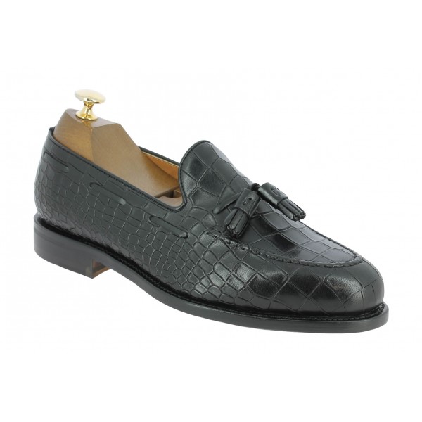 Mocassin à pompons Berwick 8491 cuir façon croco noir