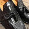 Moccasin with pompons Berwick 8491 black leather croco print finish