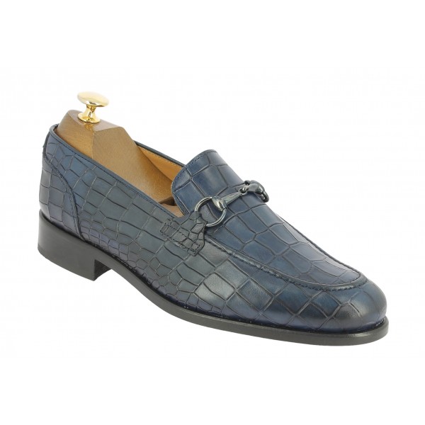 Moccasin shoe Center 51 Classico Sphynx blue navy leather croco print finish