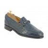 Moccasin shoe Center 51 Classico Sphynx blue navy leather croco print finish