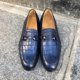 Moccasin shoe Center 51 Classico Sphynx blue navy leather croco print finish