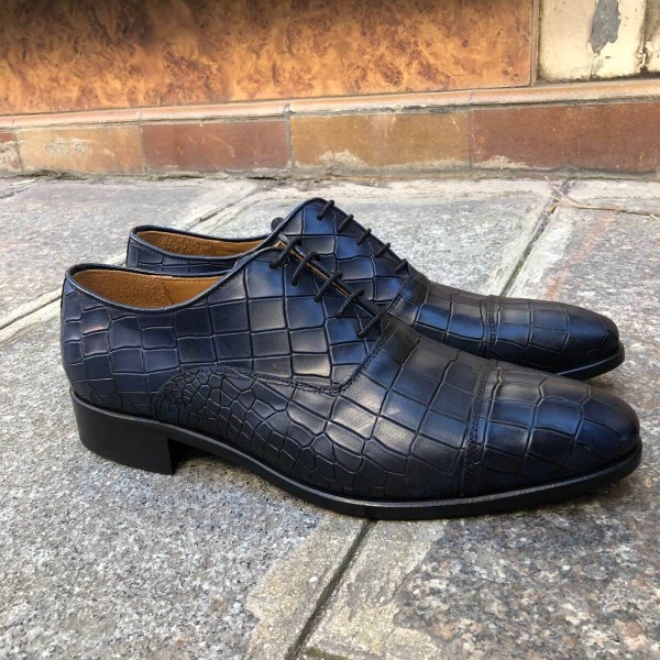 Oxford shoe Center 51 Classico Ambas blue navy leather croco print finish
