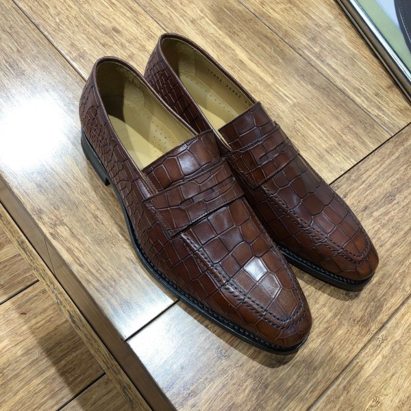 Mocassin Center 51 13854 cuir marron façon crocodile