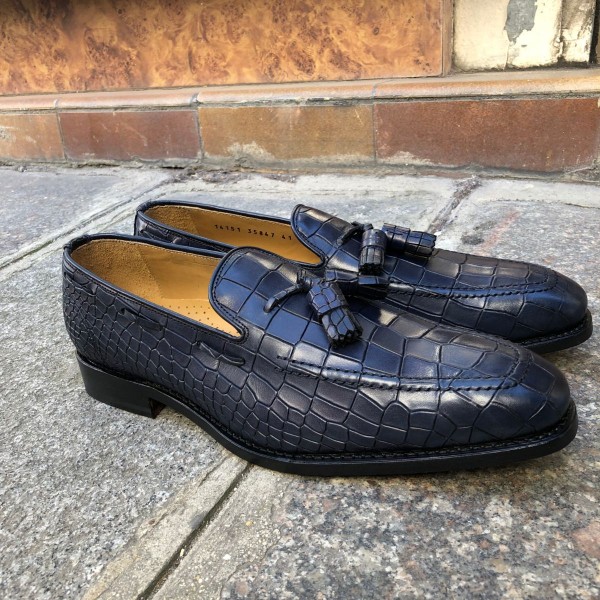 Mocassin à pompons Center 51 14151 cuir marine façon crocodile