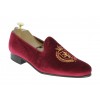 Mocassin brodé slippers sleepers Center 51 crown velours bordeaux