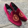 Moccasin embroidered slippers sleepers Center 51 Crown burgundy velvelt
