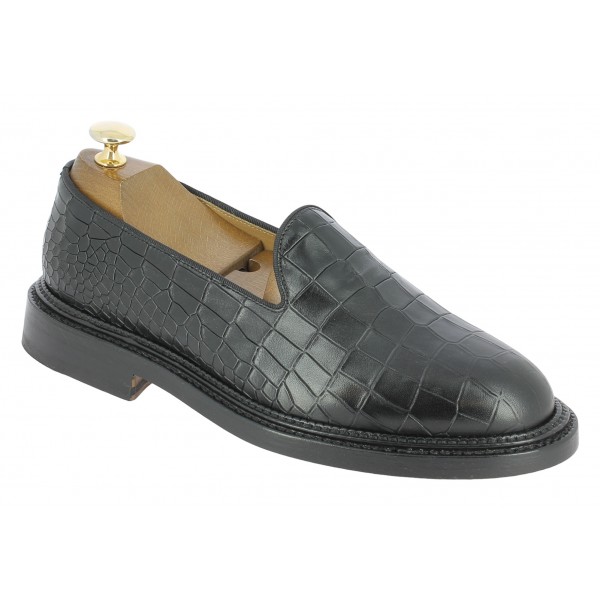 Mocassin Center 51 14101 cuir noir façon crocodile