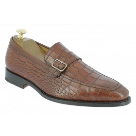 Mocassin à boucle Center 51 14097 cuir marron façon crocodile