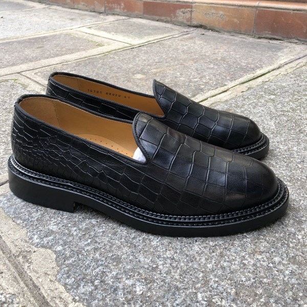 Mocassin Center 51 14101 cuir noir façon crocodile