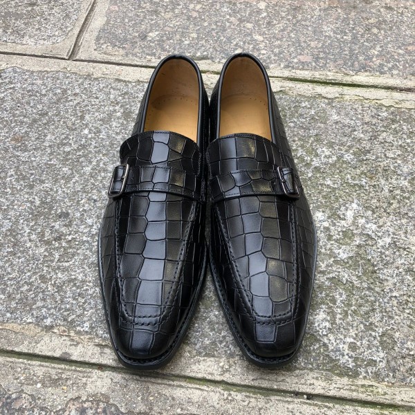 Mocassin à boucle Center 51 14097 cuir noir façon crocodile