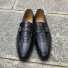 Buckle moccasin Center 51 14097 black leather crocodile print finish