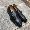 Buckle moccasin Center 51 14097 black leather crocodile print finish