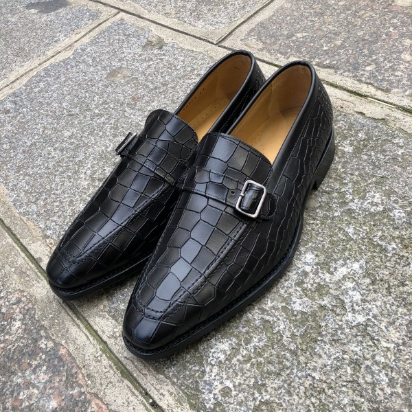 Mocassin à boucle Center 51 14097 cuir noir façon crocodile
