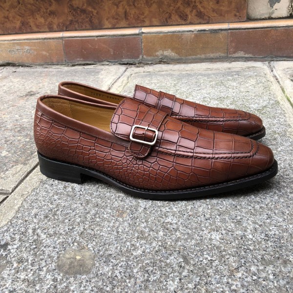 Mocassin à boucle Center 51 14097 cuir marron façon crocodile