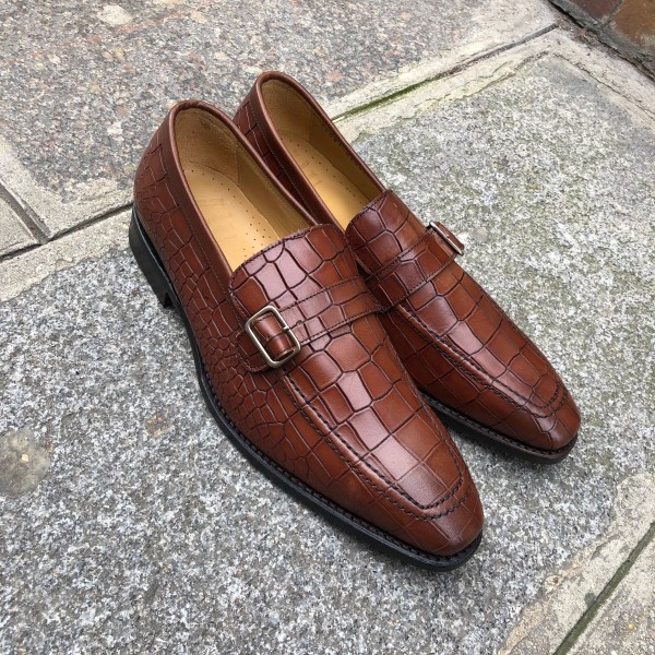 Buckle moccasin Center 51 14097 brown leather crocodile print finish