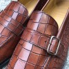 Buckle moccasin Center 51 14097 brown leather crocodile print finish