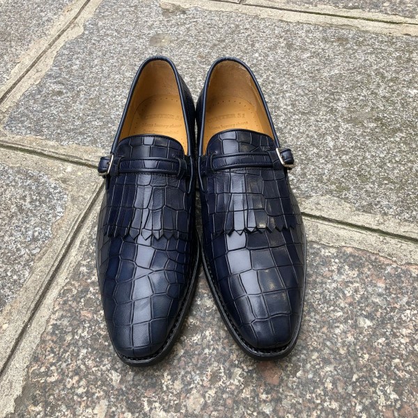 Mocassin à frange Center 51 14096 cuir marine façon crocodile