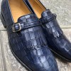 Moccasin with fringe tassels Center 51 14096 navy blue leather crocodile print finish