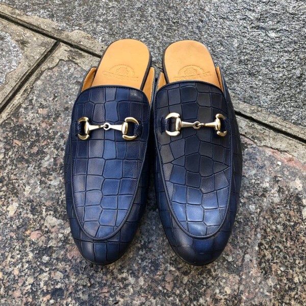 Mule loafer Center 51 navy blue leather croco print finish