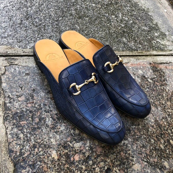 Mule loafer Center 51 navy blue leather croco print finish