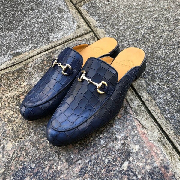 Mule Center 51 cuir marine façon croco