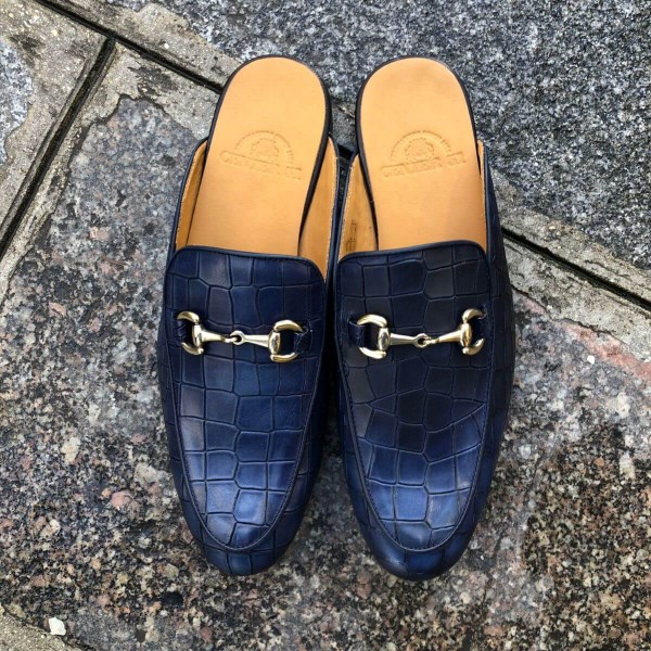 Mule Center 51 cuir marine façon croco