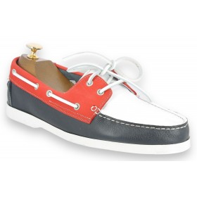 Chaussure bateau Orland 1421 cuir multicolore bleu blanc rouge
